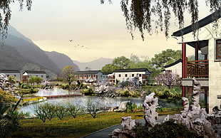 village 3D illustration HD wallpaper
