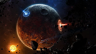 planet with two explosion wallpaper