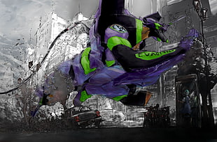 purple and green robot digital wallpaper, anime, Neon Genesis Evangelion, EVA Unit 01, mech