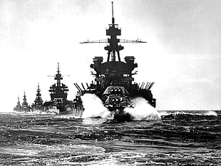 grayscale of battleship, battleships, vintage, military, ship HD wallpaper