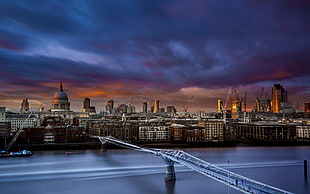 gray metal bridge, London, cityscape, St. Paul's Cathedral, cranes (machine)