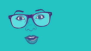 human face with eyeglasses illustration, blue, face, glasses, minimalism