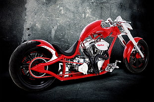 red and white chopper motorcycle