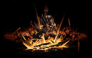 monster breaking land graphic wallpaper, Diablo, Diablo III, fantasy art, warrior