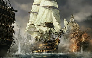 brown and white sailing ship wallpaper, Napoleon: Total War, video games, ship, concept art
