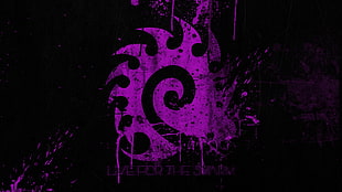 purple and black live For The Swarm logo, Starcraft II, Zerg, purple, splatter
