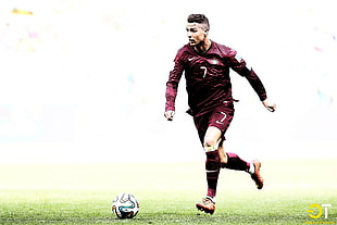 men's maroon 7 soccer jersey shirt, Cristiano Ronaldo, HDR, DoDoking, sport  HD wallpaper