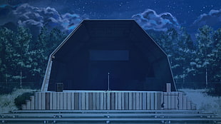 brown wooden stage, starry night, stages, bench, clouds