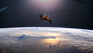 astronaut on outer space, Kentaro Kameda, artwork, space, planet