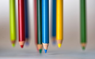 blue coloring pen in tilt shift photography HD wallpaper