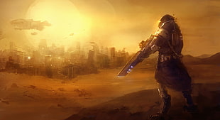 male character wallpaper, artwork, futuristic, soldier, science fiction