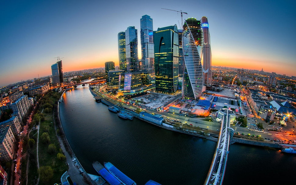 city skylines, cityscape, Moscow, river, skyscraper HD wallpaper