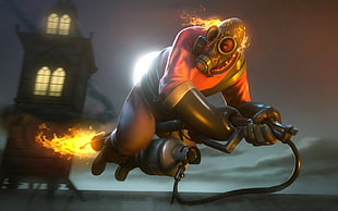 character with flame illustration, Team Fortress 2, Pyro (character), fire, Halloween