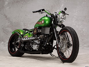 green and black cruiser motorcycle, motorcycle, custom