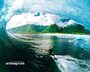 men's black wet suit, sea, waves, surfers, surfing HD wallpaper