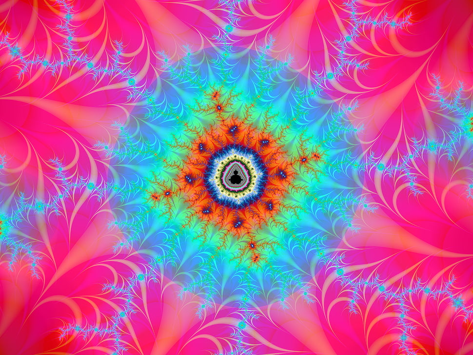 blue, orange, and red digital wallpaper, fractal, abstract, psychedelic HD wallpaper
