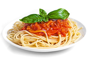 pasta with red sauce on top HD wallpaper