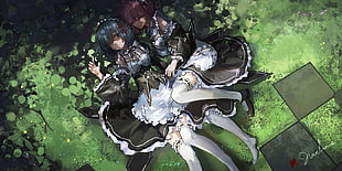 two female in maid dress illustration, Re:Zero Kara Hajimeru Isekai Seikatsu, anime girls, Rem (Re: Zero), Ram (Re:Zero)