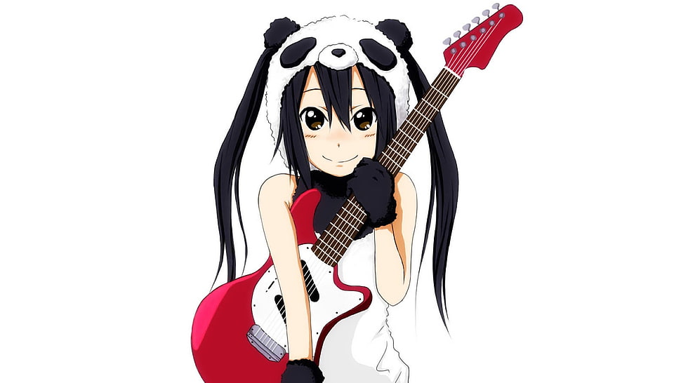 girl anime with red electric guitar HD wallpaper