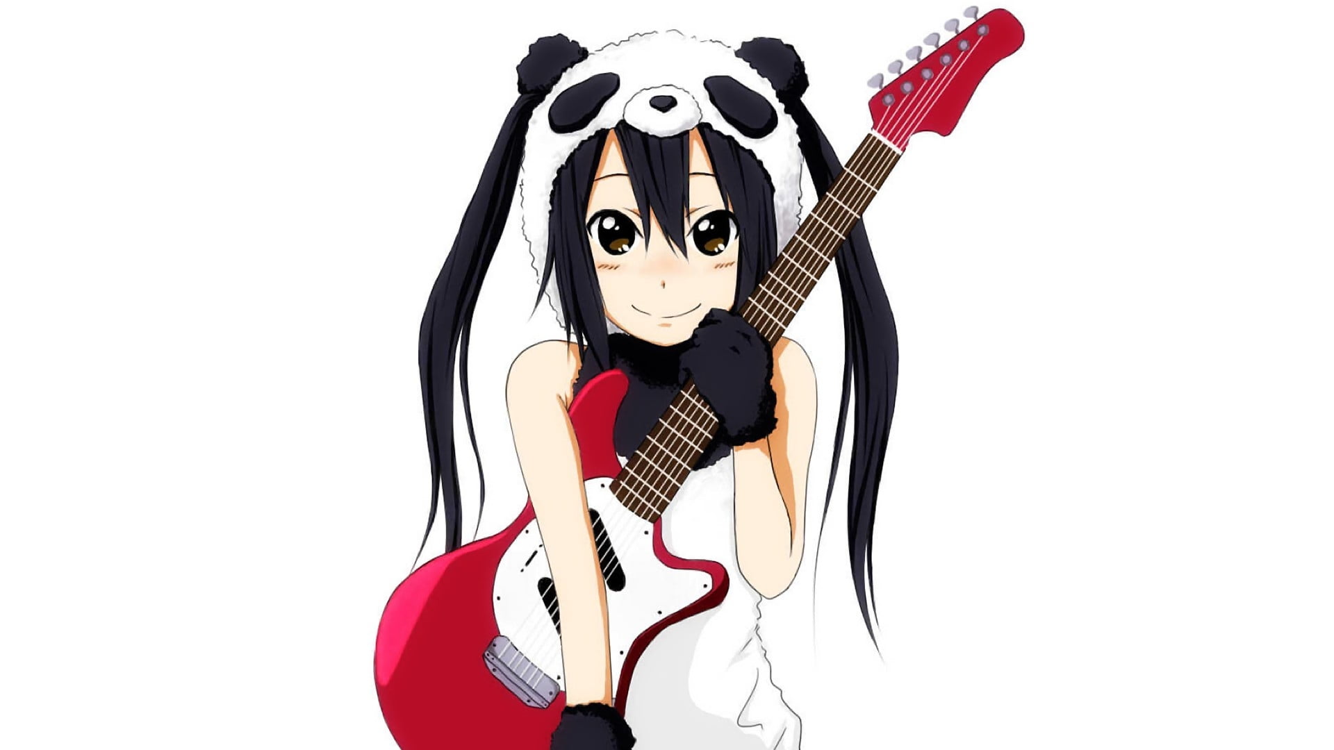 girl anime with red electric guitar