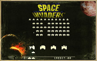 Space Invaders game poster, Space Invaders, video games, retro games, digital art