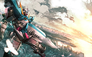 blue and black underbone motorcycle, Gundam, mech, Mobile Suit Gundam 00, Gundam 00 exia HD wallpaper