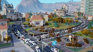vehicles on traffic jam illustration, SimCity, building HD wallpaper