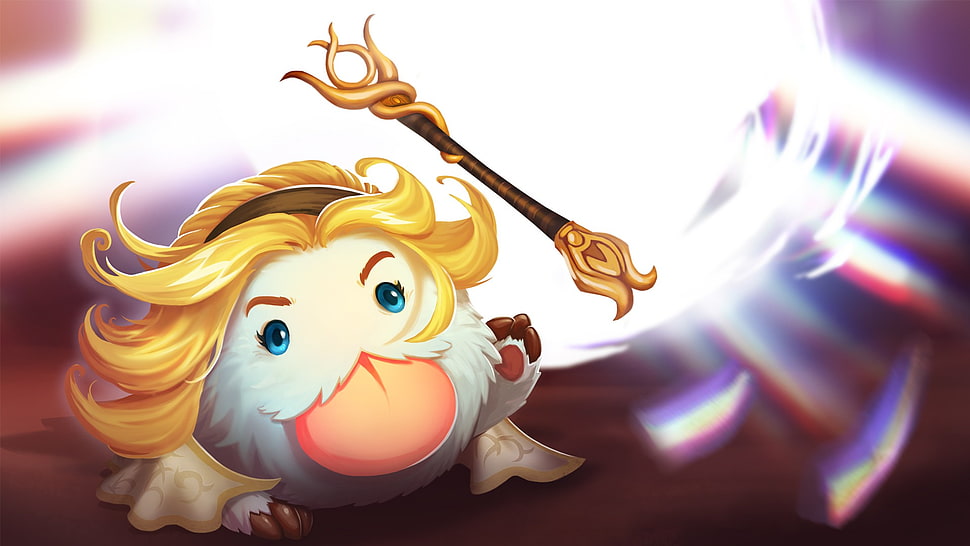 white and yellow puppy with wand, League of Legends, Poro, Lux (League of Legends) HD wallpaper