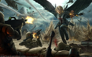 female warrior angel digital wallpaper, cyberpunk, futuristic, crusaders, angel