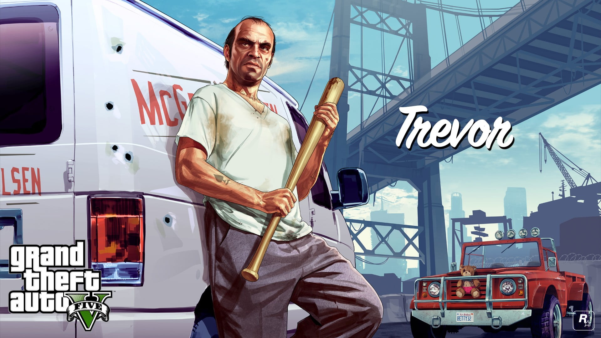 Grand Theft Auto Five Trevon digital wallpaper, Grand Theft Auto V, Rockstar Games, video game characters