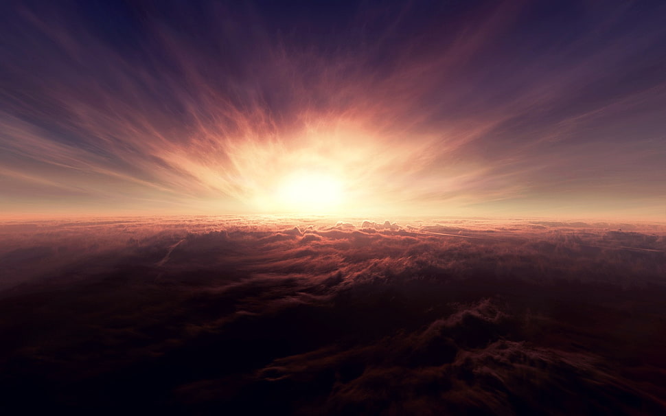 black and red abstract painting, landscape, clouds HD wallpaper