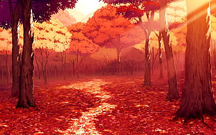 illustration of trees during golden hour