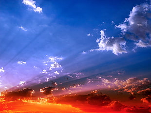 photography of blue skies with cumulus clouds during golden hour HD wallpaper