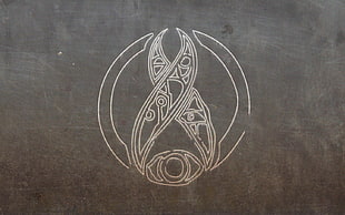 round gray and white logo, tribal 