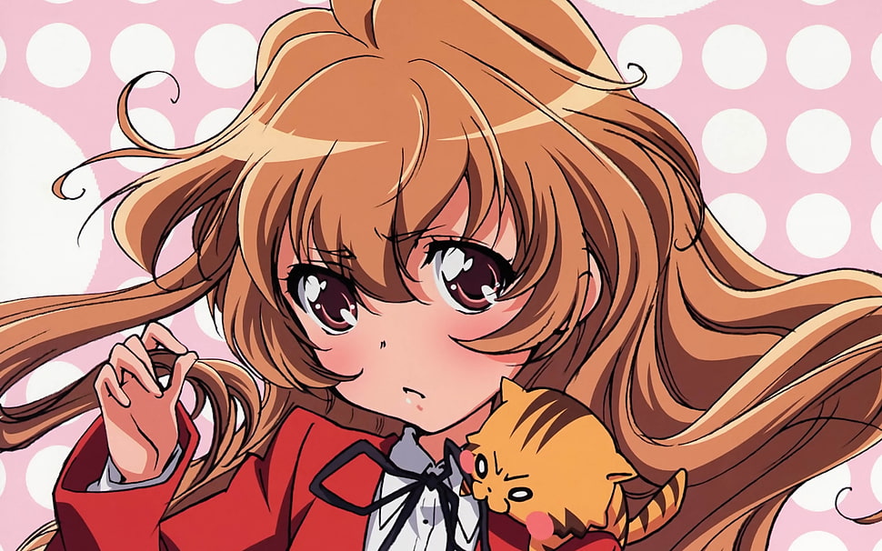 long brown hair female anime character poster HD wallpaper