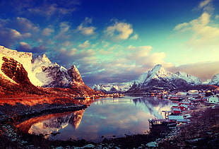 body of water, clouds, sky, Sun, Norway HD wallpaper