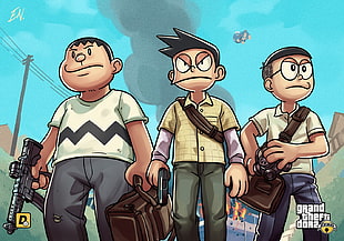 three boys anime character digital wallpaper