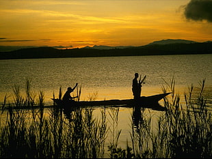 silhouette people on boat, sunset, people HD wallpaper