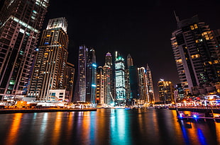 night city lights, Dubai, United arab emirates, Skyscrapers