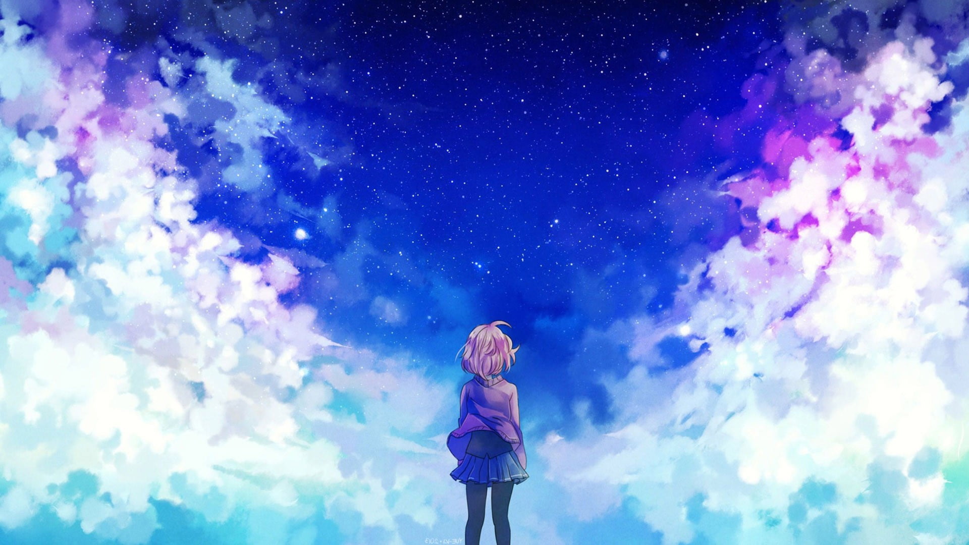 Girl looking at sky clip art, anime girls, clouds, stars, Kyoukai no Kanata  HD wallpaper | Wallpaper Flare