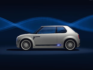 white 3-door hatchback illustration HD wallpaper