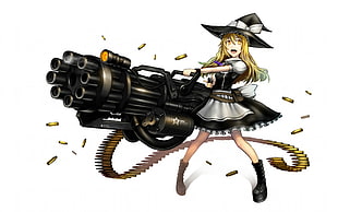 girl holding machine gun illustration HD wallpaper