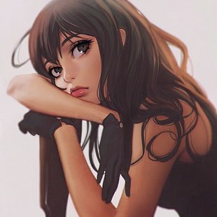 anime woman character digital wallpaper, anime, Ilya Kuvshinov, black gloves, digital art