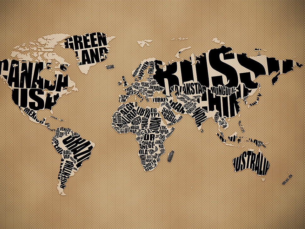 world map illustration, map, word clouds HD wallpaper