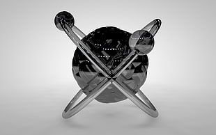 black sphere, 3D, atoms, simple background, monochrome