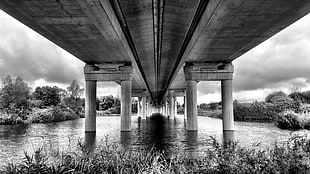 grayscale photo of concrete bridge, a20 highway, peene
