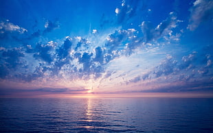 photography blue body of water during sunrise HD wallpaper