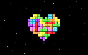 red, pink and green puzzle heart illustration