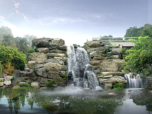 gray rock waterfalls, waterfall, nature HD wallpaper