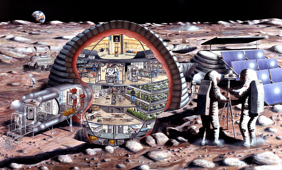 two astronaut illustration, space, Moon, drawing HD wallpaper